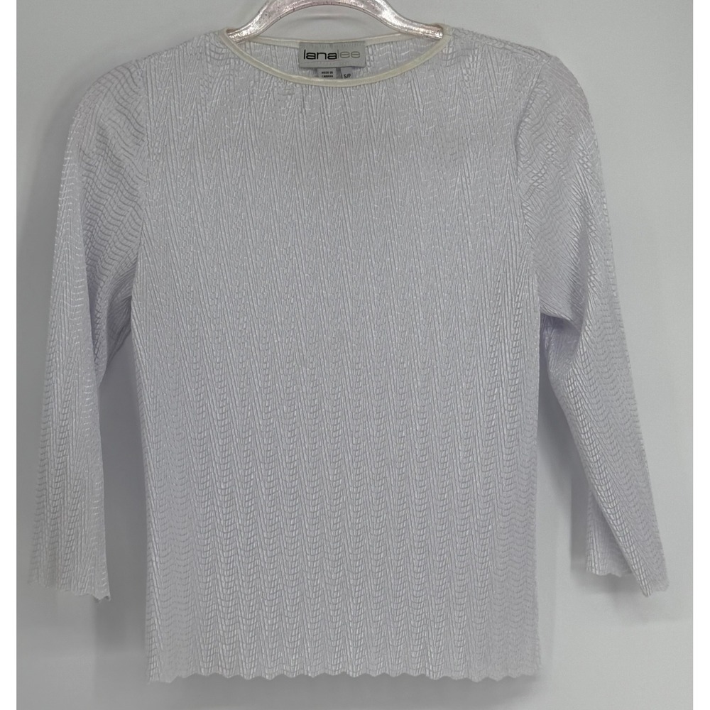 Lana Lee White Textured Pleated 3/4‎ Sleeve Blouse Top Made in Canada Sz S